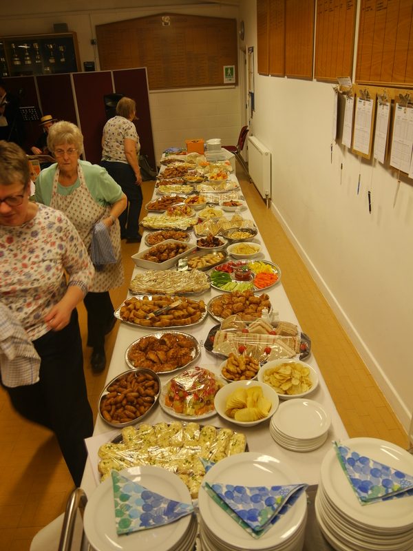 Long shot of the bounteous buffet table.